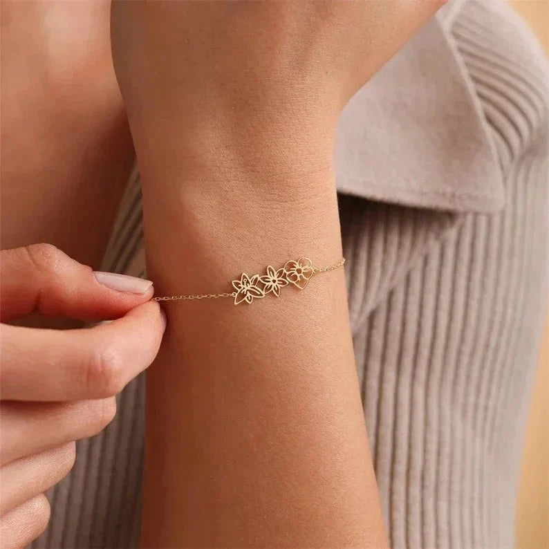 Personalized Birth Flower Chain Bracelet & Necklace