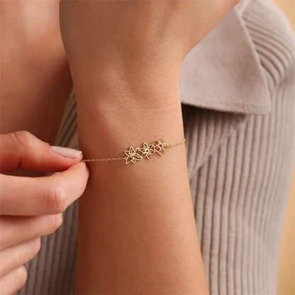Personalized Birth Flower Chain Bracelet & Necklace