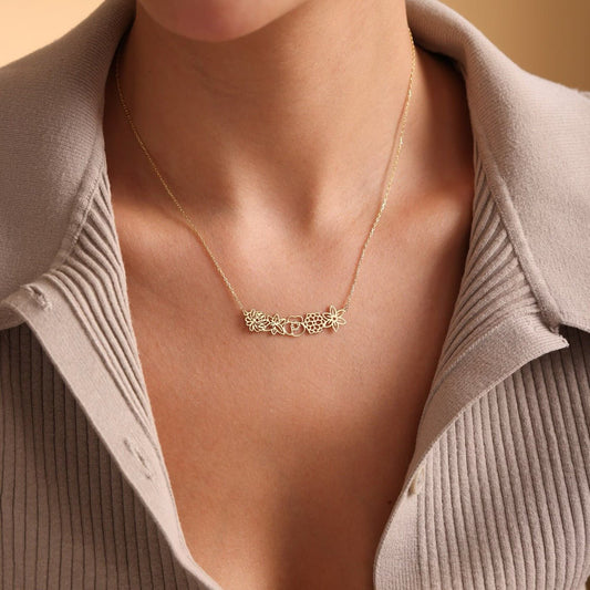 Personalized Birth Flower Chain Bracelet & Necklace