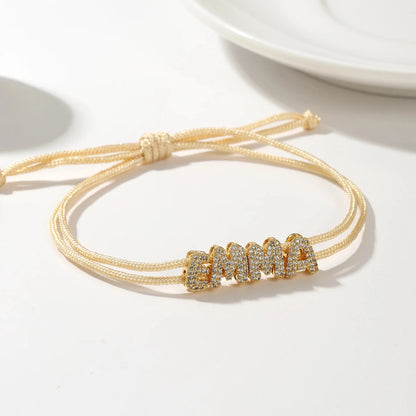 Personalized Bubble Diamond Name Layered Rope Bracelet