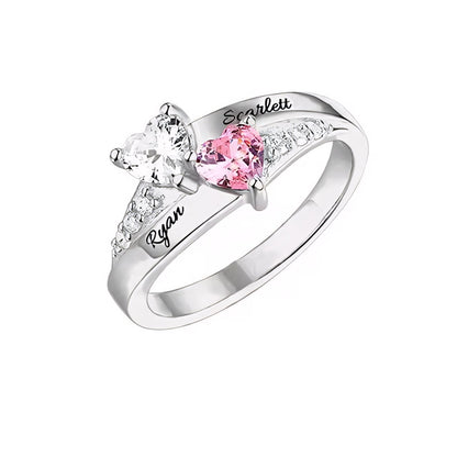 Personalized Diamond Heart Name & Birthstone Ring