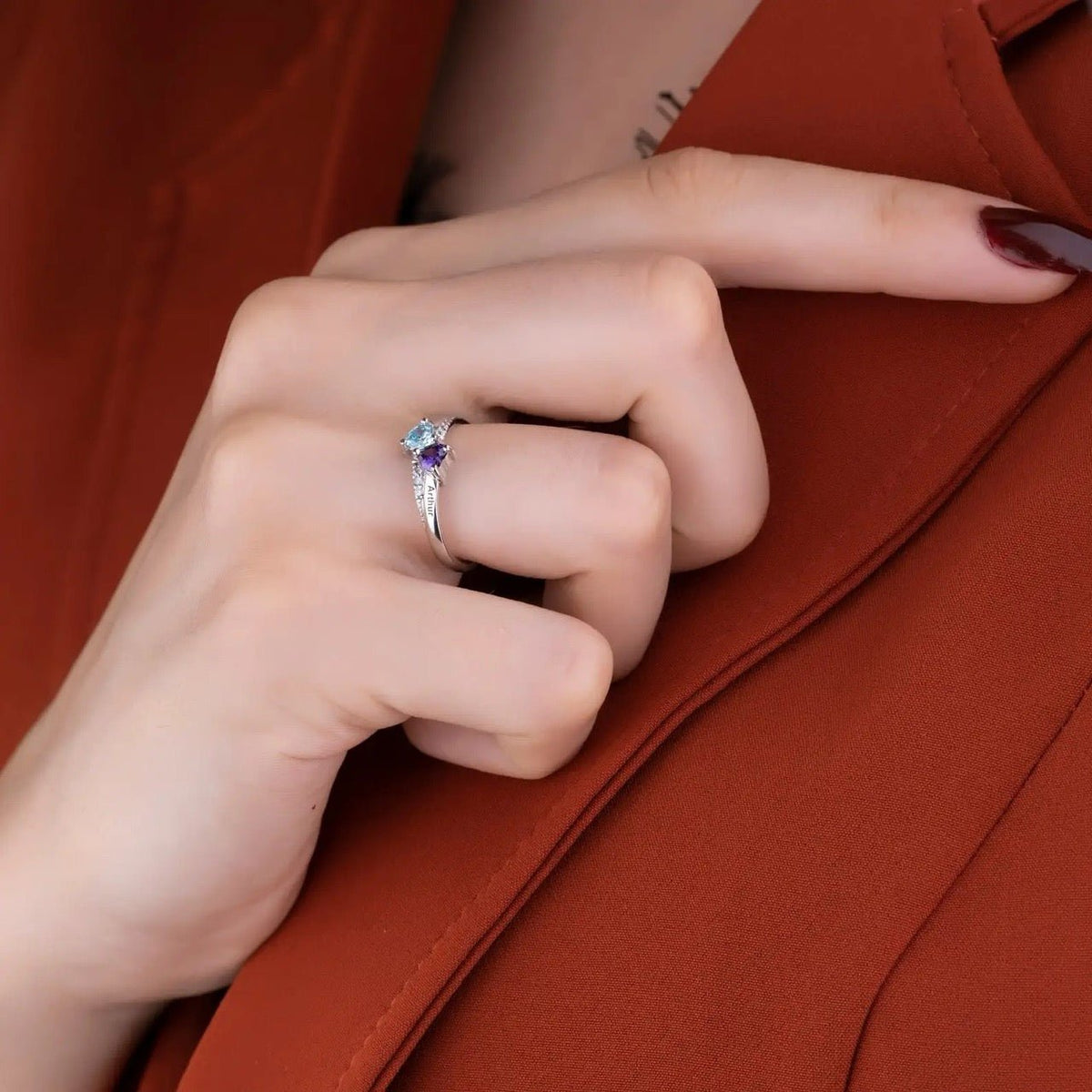 Personalized Diamond Heart Name & Birthstone Ring