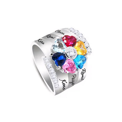 Personalized Diamond Heart Name & Birthstone Ring