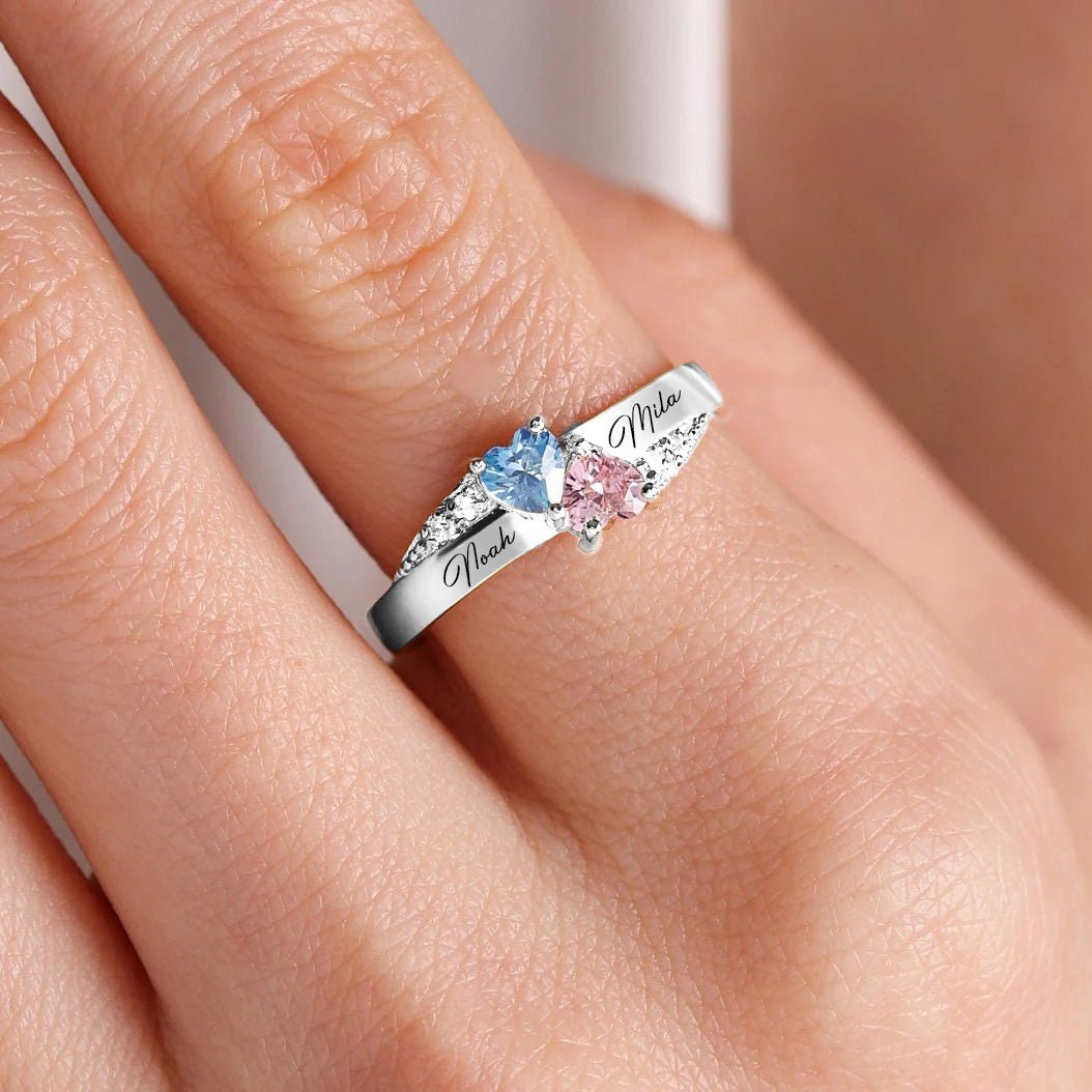 Personalized Diamond Heart Name & Birthstone Ring