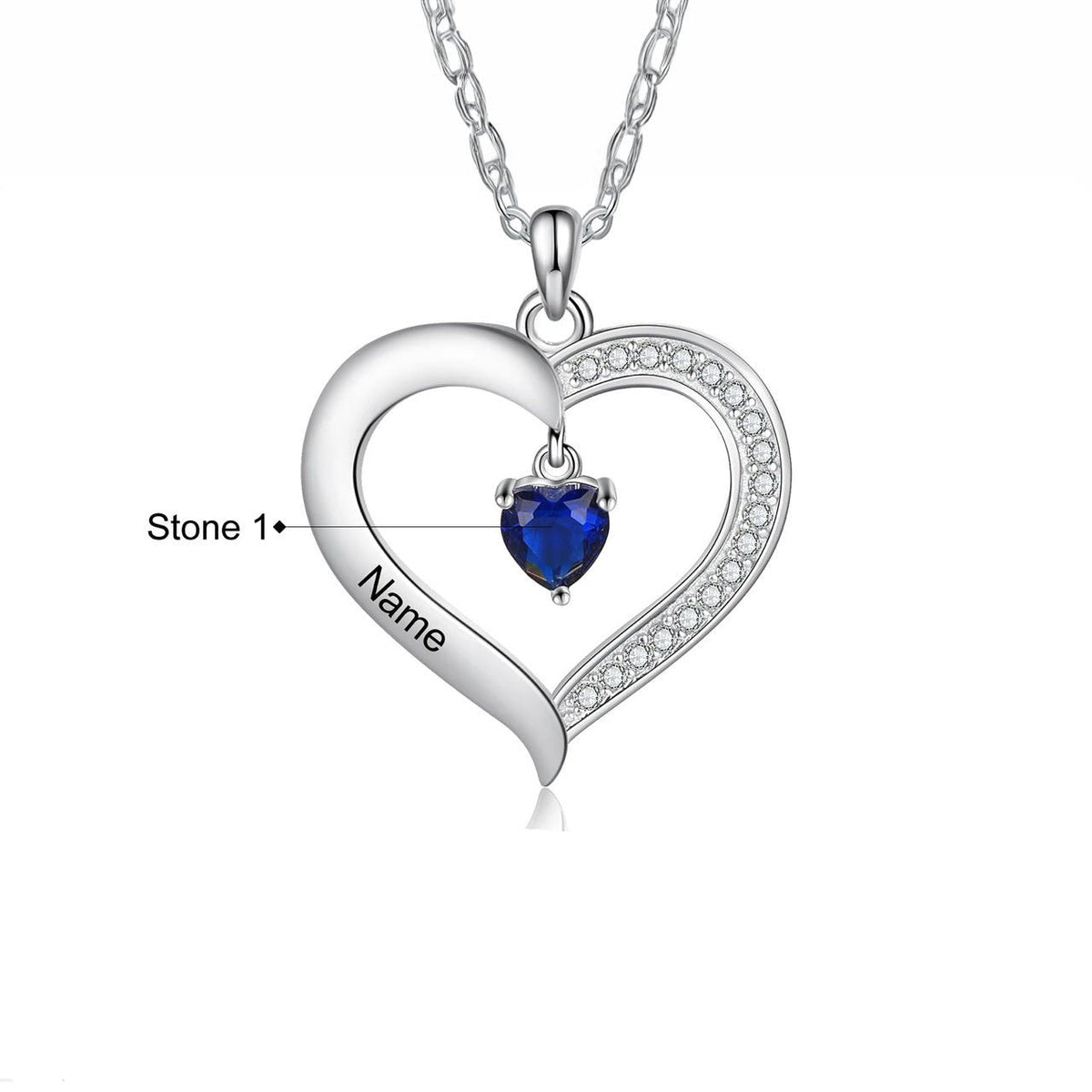 Personalized Name & Birthstone Heart Hanging Pendant Necklace