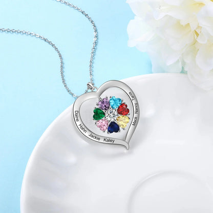 Personalized Name & Birthstone Heart Hanging Pendant Necklace