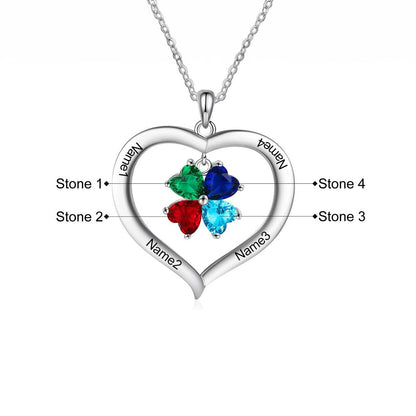 Personalized Name & Birthstone Heart Hanging Pendant Necklace