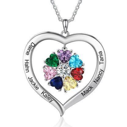 Personalized Name & Birthstone Heart Hanging Pendant Necklace