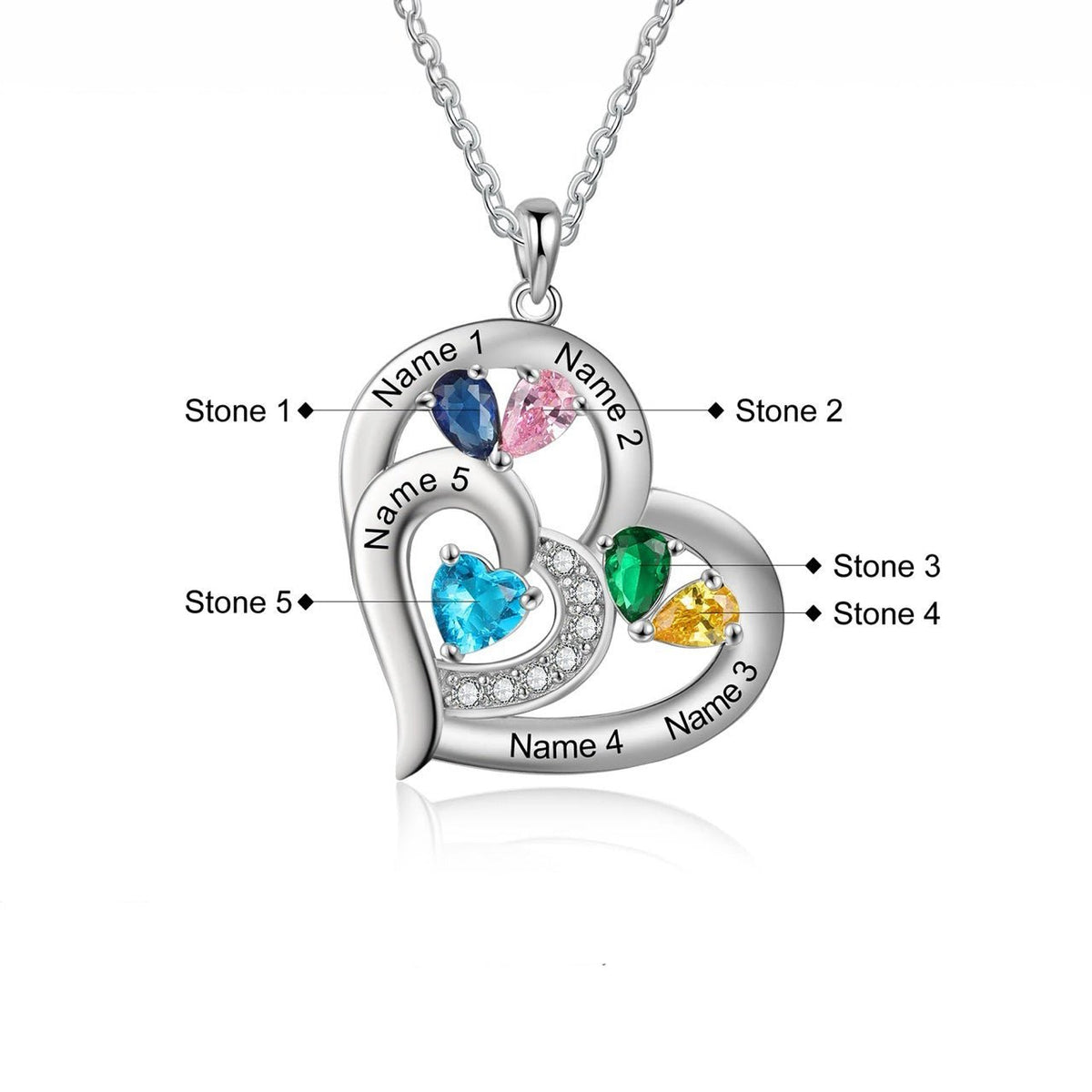 Personalized Name & Birthstone Heart Necklace