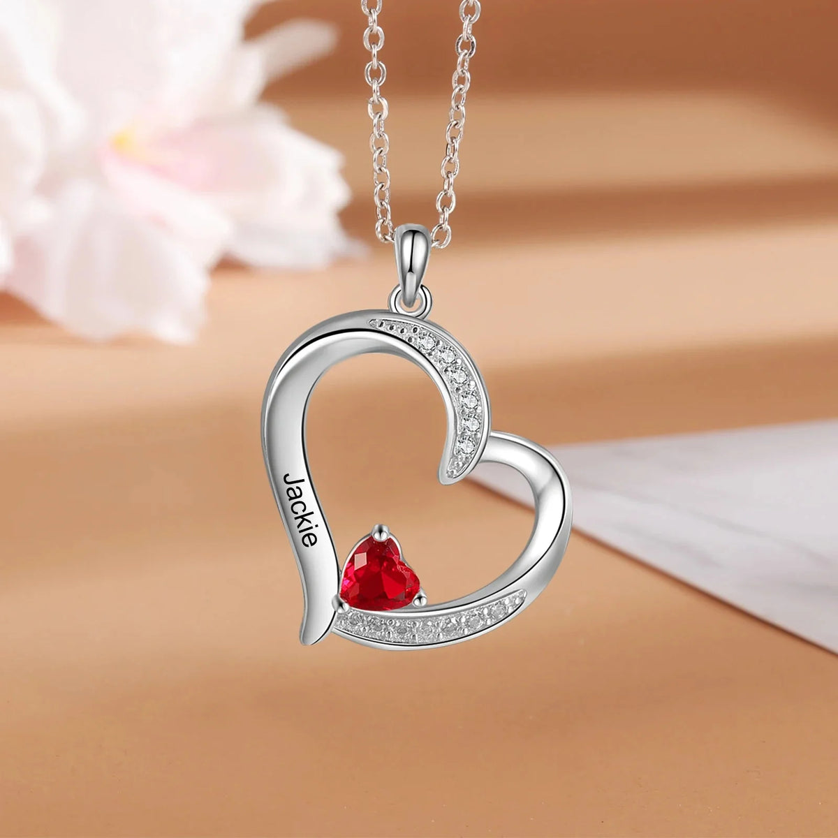 Personalized Name & Birthstone Heart Necklace