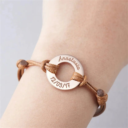 Personalized Name Disc Rope Bracelet
