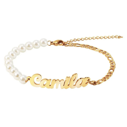 Personalized Name Pearl Figaro Chain Bracelet