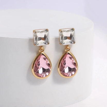 Pink Square Teardrop Diamond Earrings