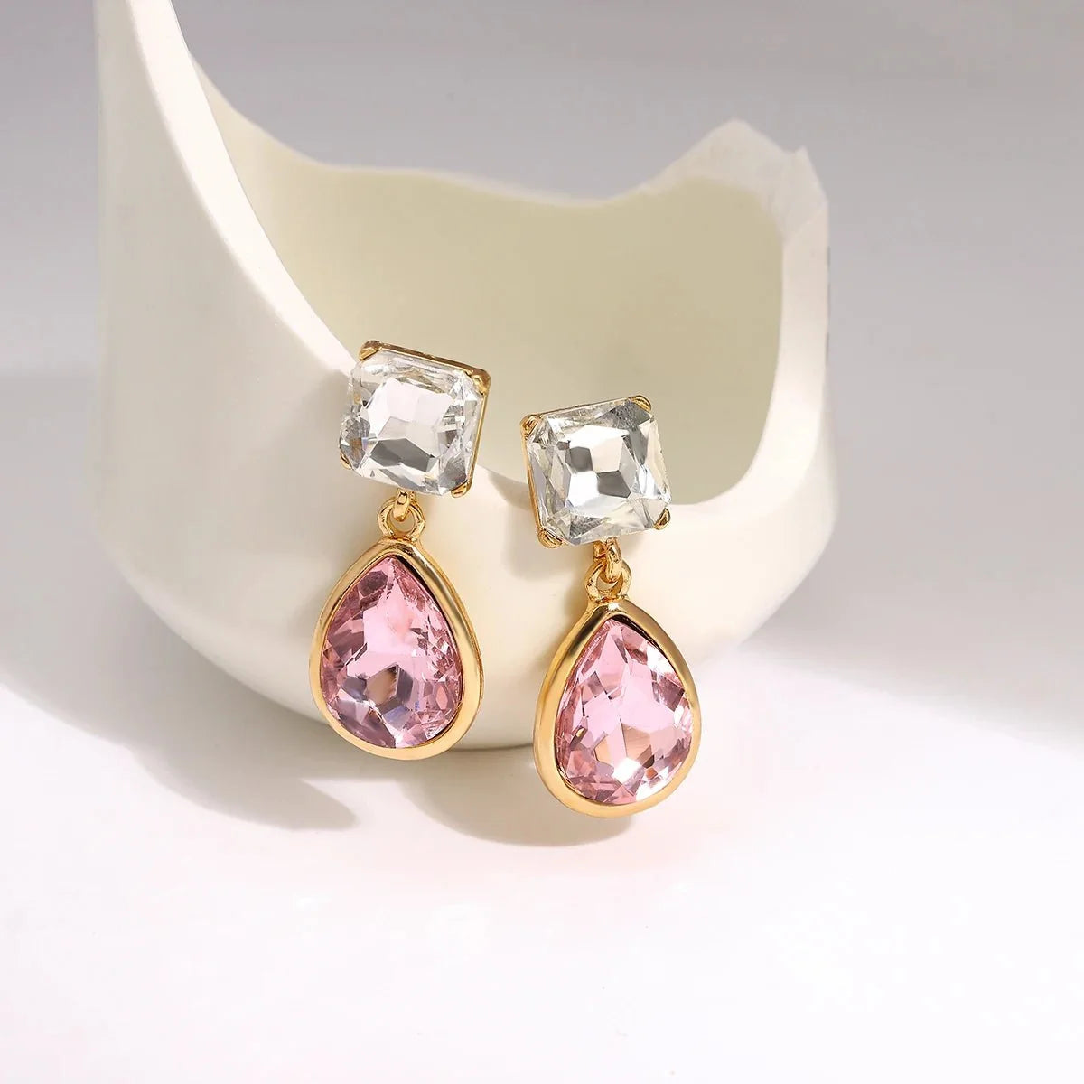 Pink Square Teardrop Diamond Earrings