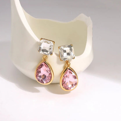 Pink Square Teardrop Diamond Earrings