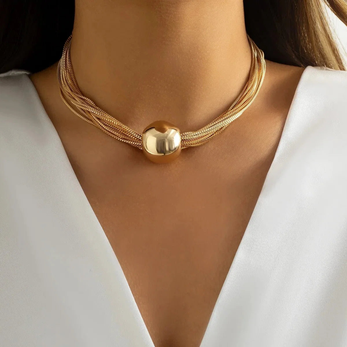Posh Multi Layered Chain Ball Necklace and Bracelet