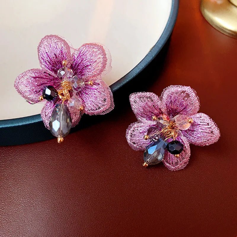 Purple Oriental Hibiscus Floral Earrings