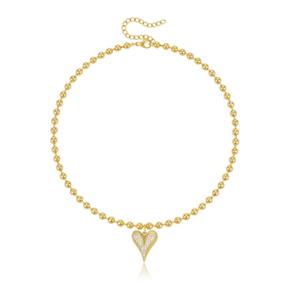 14k Beaded Chain Bubble Heart Necklaces