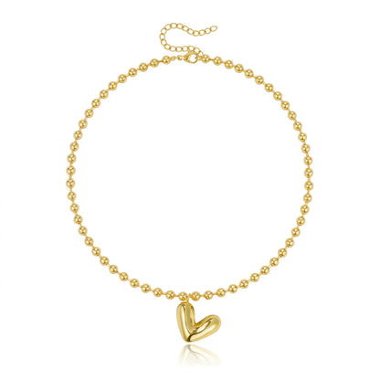 14k Beaded Chain Bubble Heart Necklaces