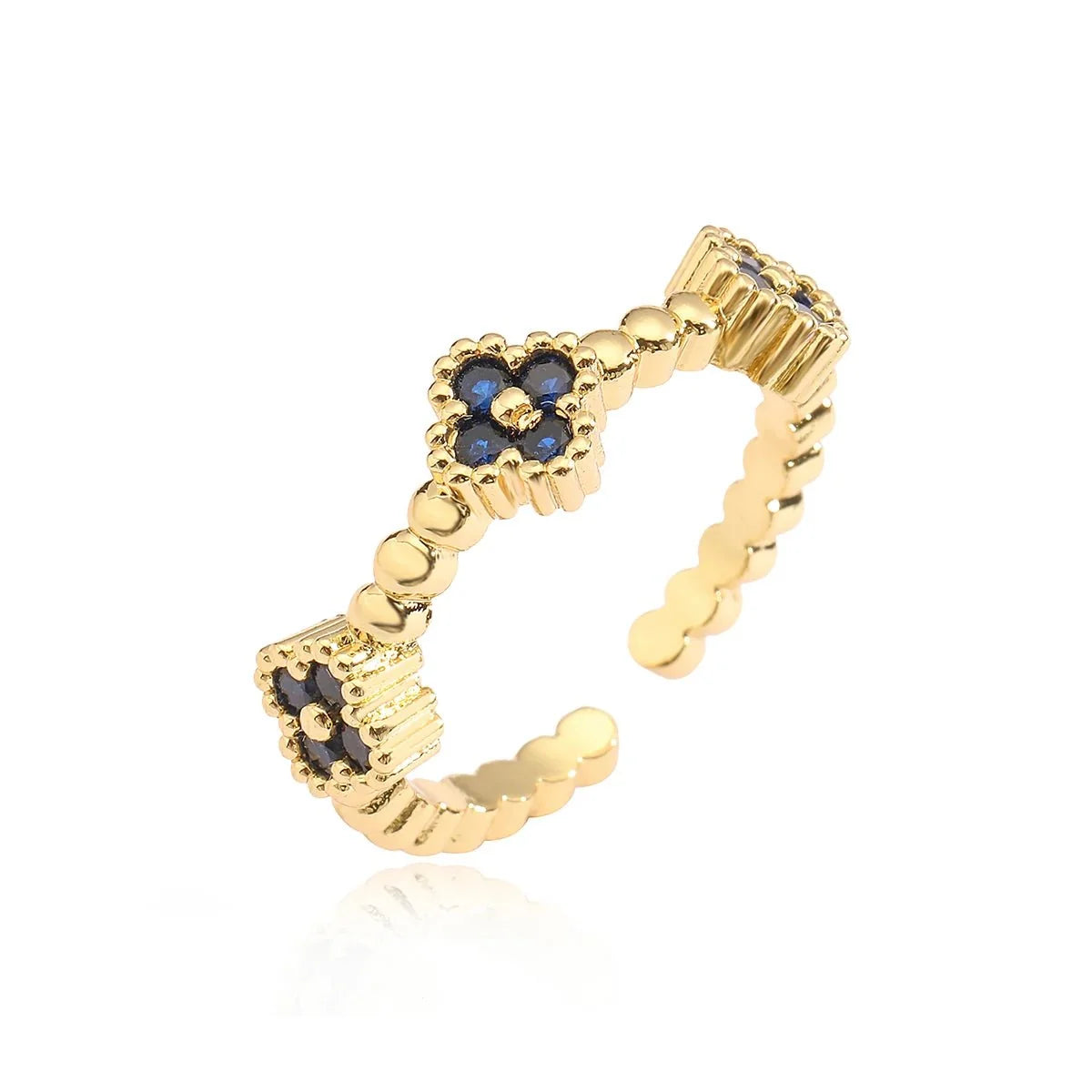 Resizable Trio Textured Floral Rings