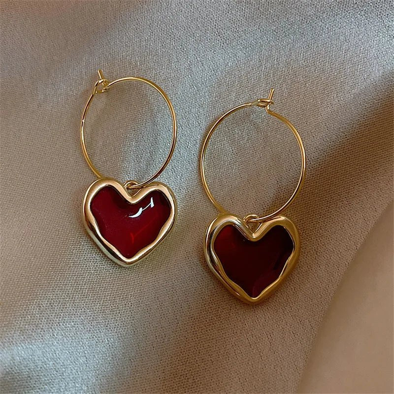 Romantic Burgundy Heart Earrings