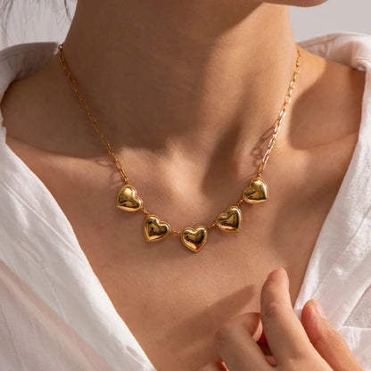 Romantic Five Heart Pendant Necklace