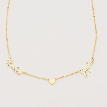 Romantic Two Name Dainty Heart Necklace