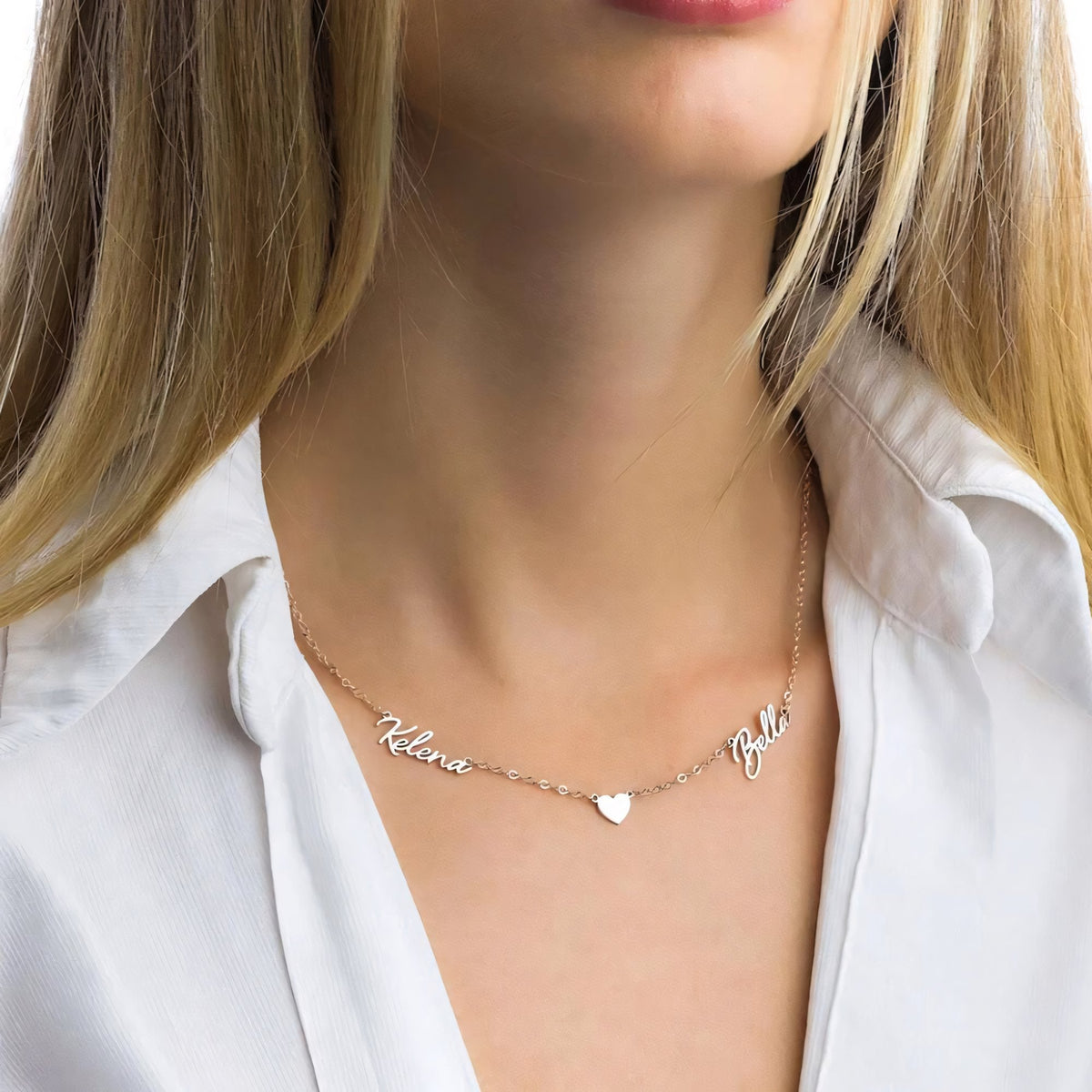 Romantic Two Name Dainty Heart Necklace