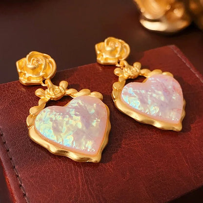 Rose Floral Enamel Heart Earrings