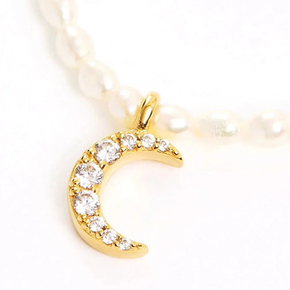 S925 Dainty Diamond Charm Pearl Necklace