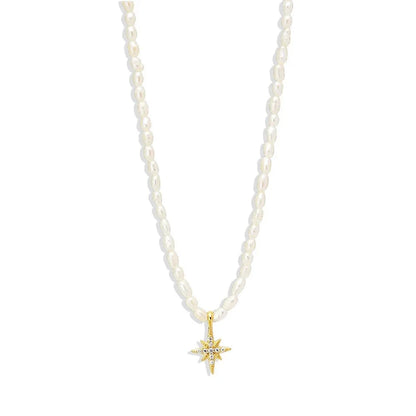 S925 Dainty Diamond Charm Pearl Necklace