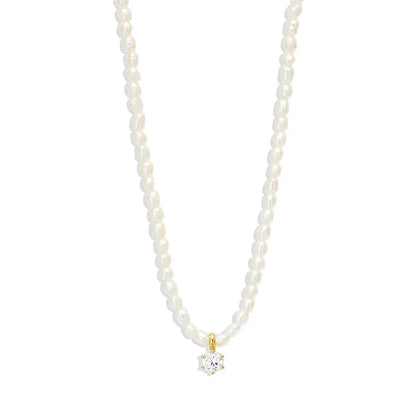 S925 Dainty Diamond Charm Pearl Necklace