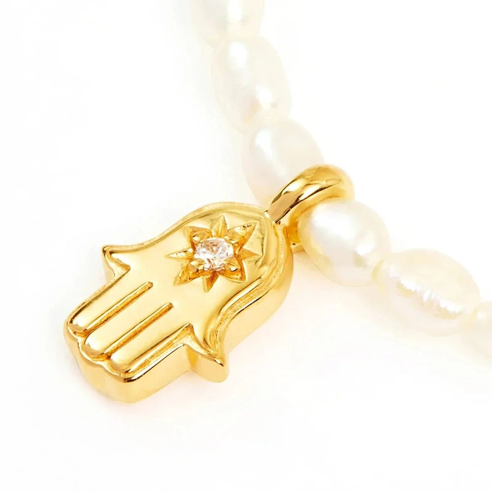 S925 Dainty Diamond Charm Pearl Necklace