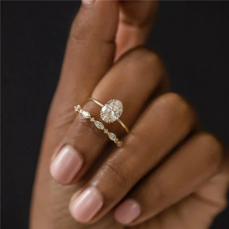 S925 Thin Dainty Oval Diamond Ring