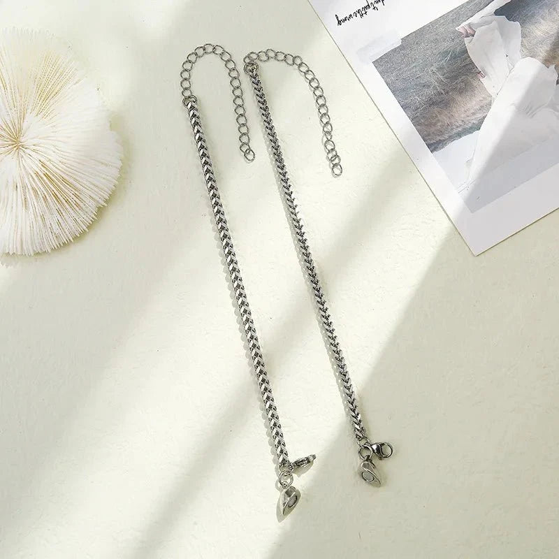 Simple Couples Cuban Magnetic Heart Bracelet Set