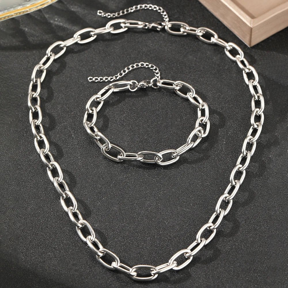 Simple Paperclip Necklace & Bracelet Set