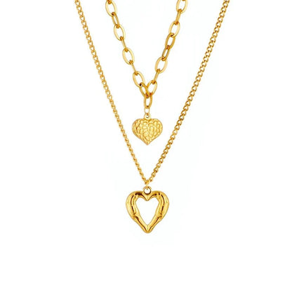 Stacked Golden Heart Contrast Necklaces