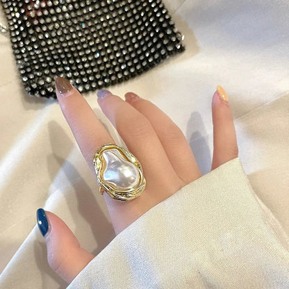 Statement Gold Accented Pearl Ring
