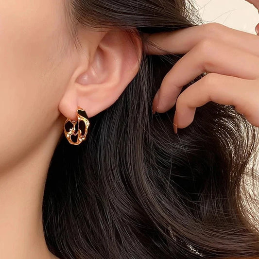 Textured Gold Contrast Hoop Earrings