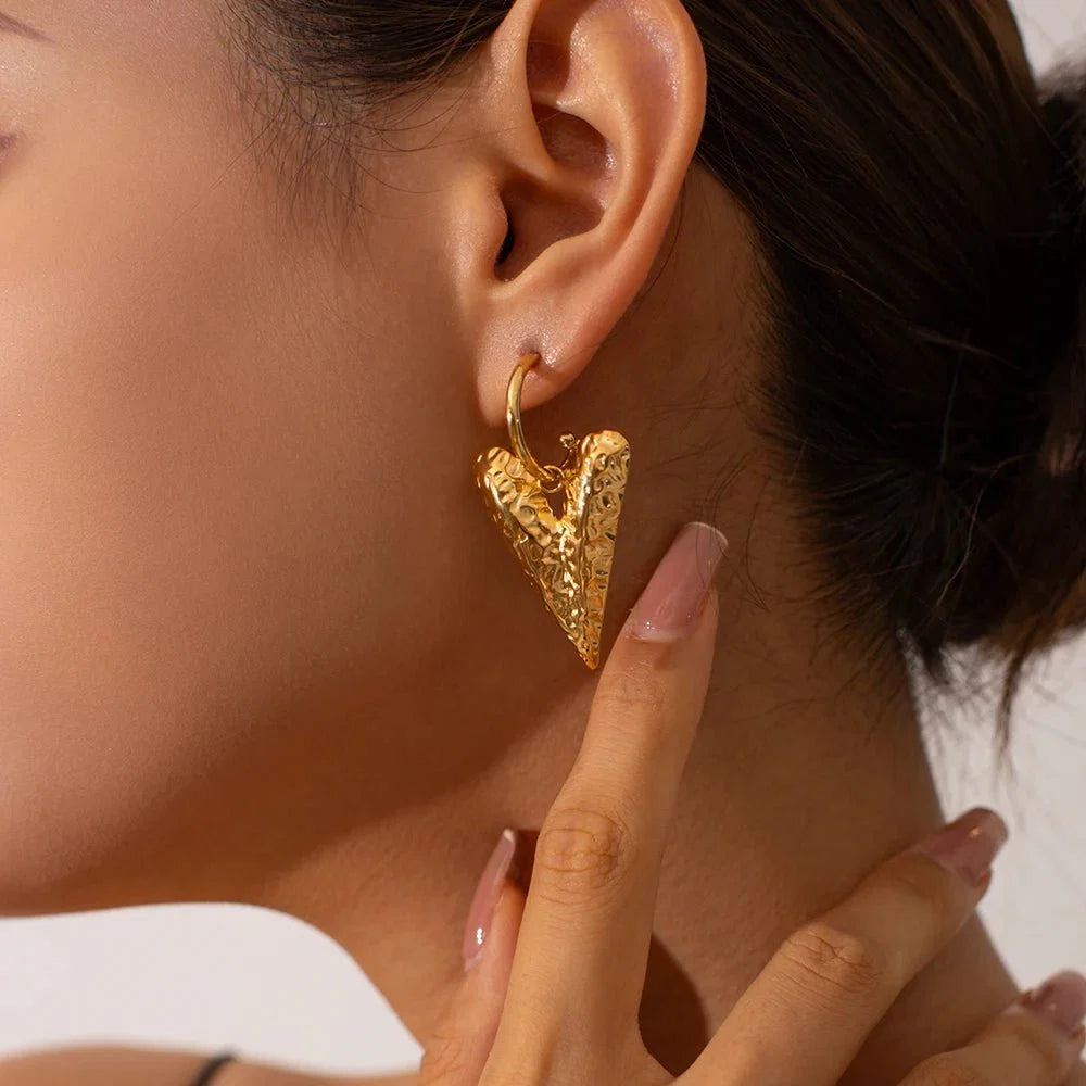 Textured Heart Huggie Earrings