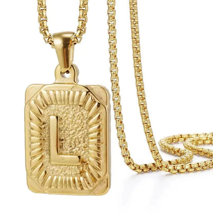Textured Rectangle Letter Initial Necklace