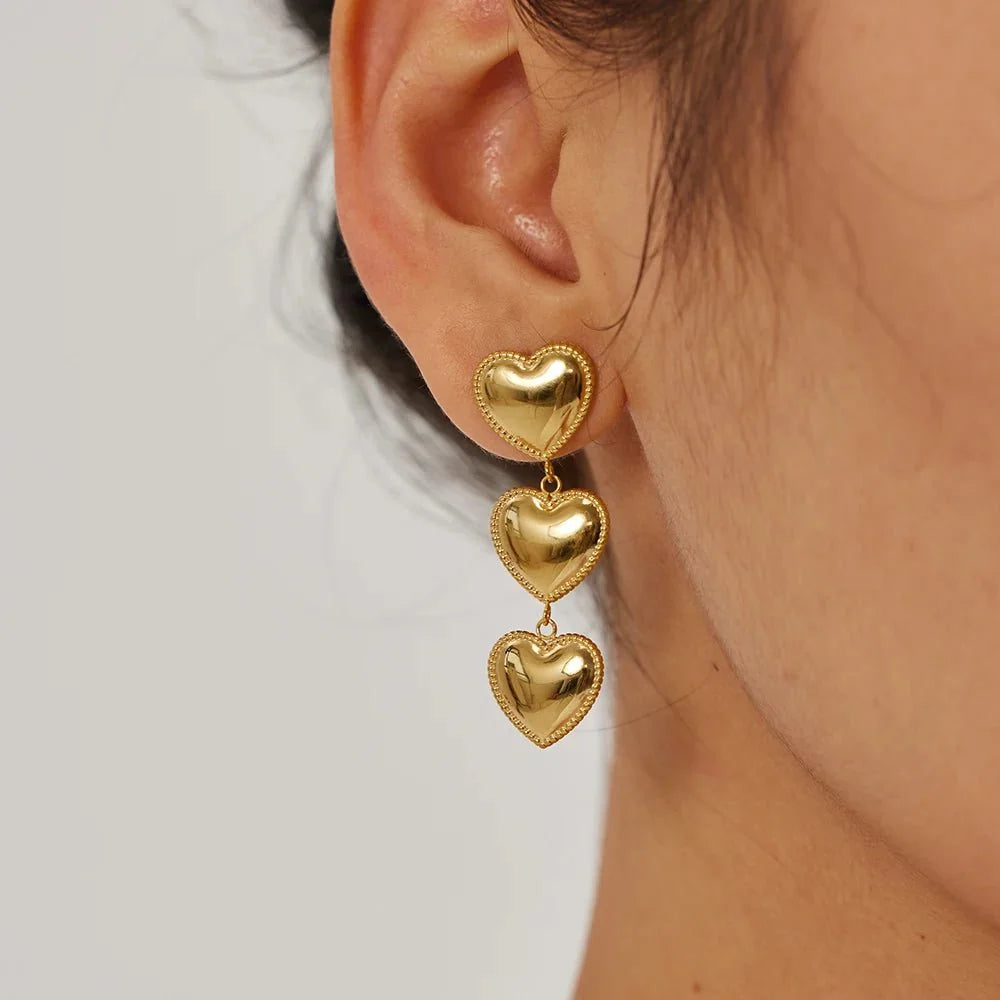 Triple Hearts Drop Earrings