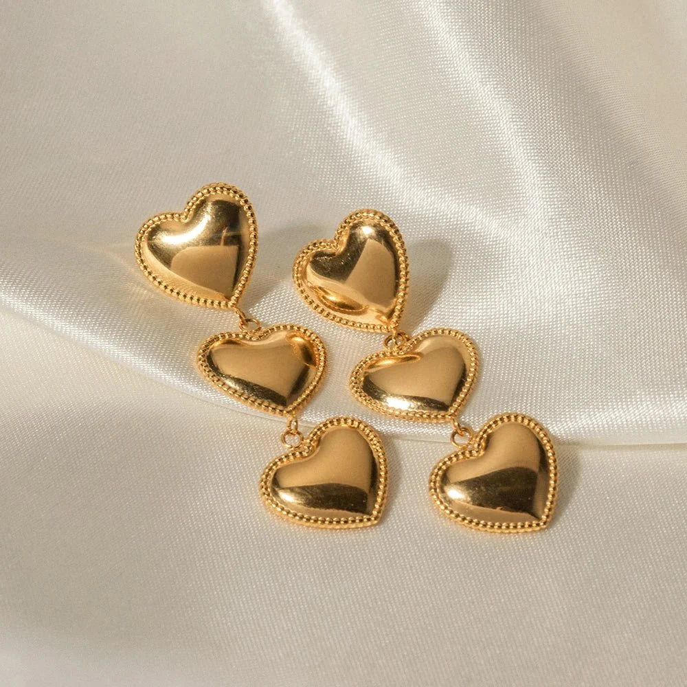 Triple Hearts Drop Earrings