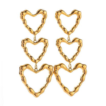 Triple Outlined Hearts Drop Earrings