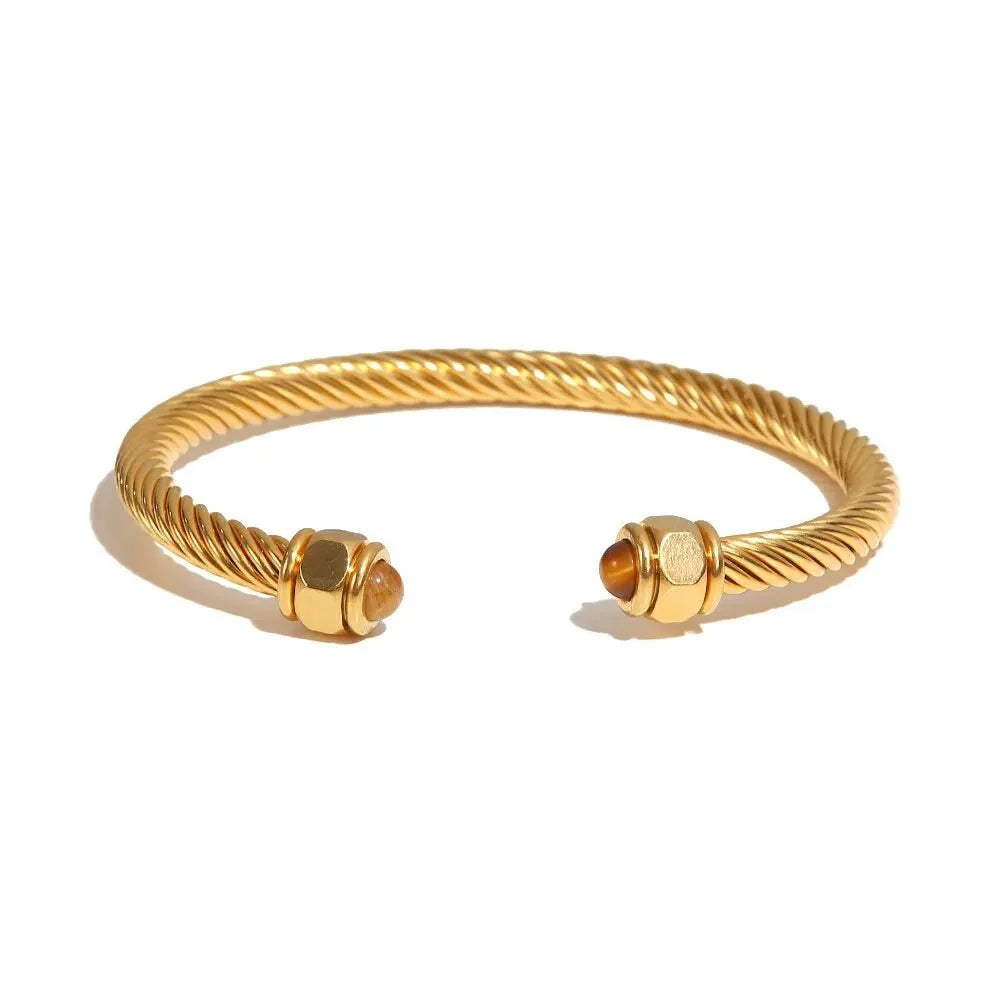 Twisted Gem Stone Ends Bangle Bracelet