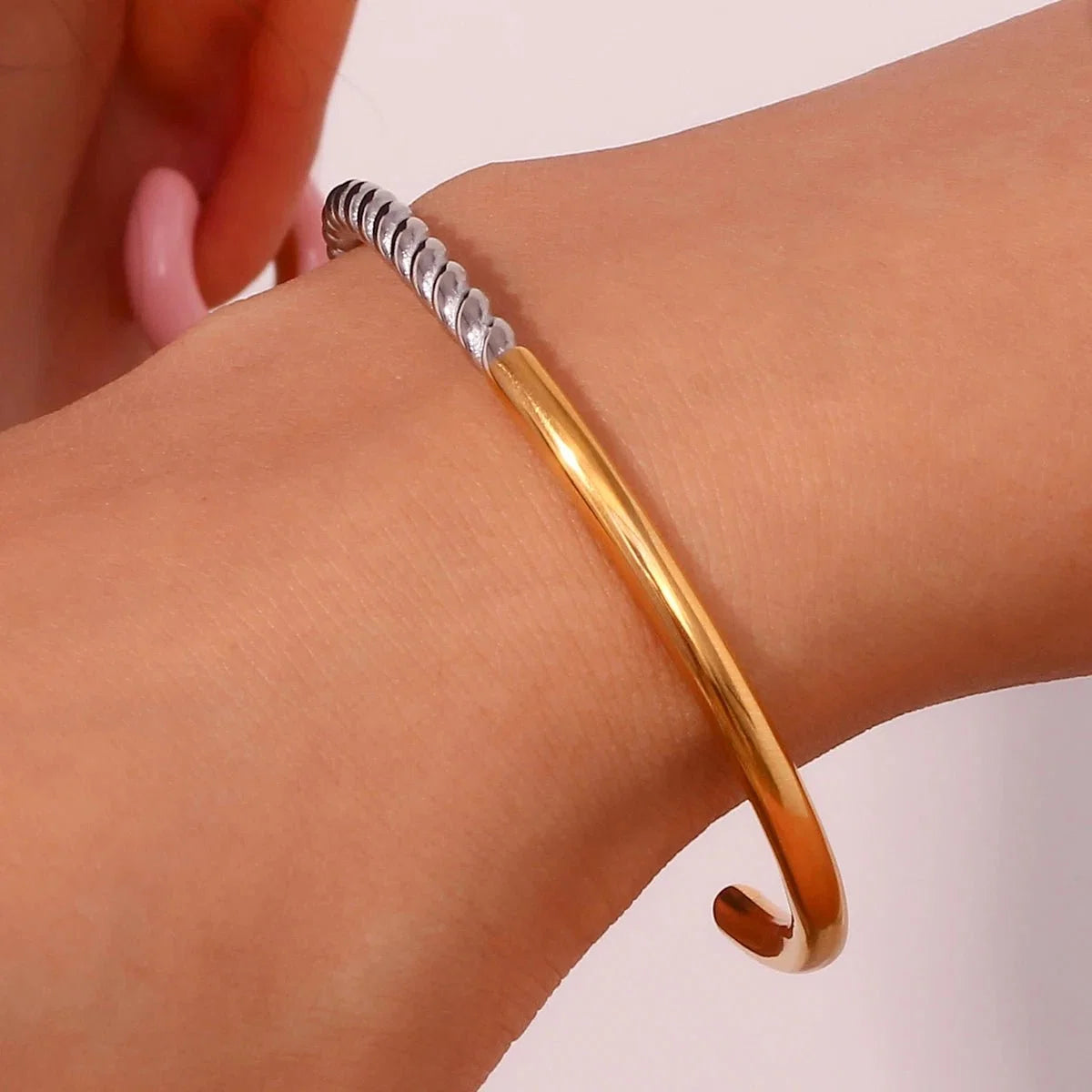 Twisted Half Two Tone Cuff Bracelet