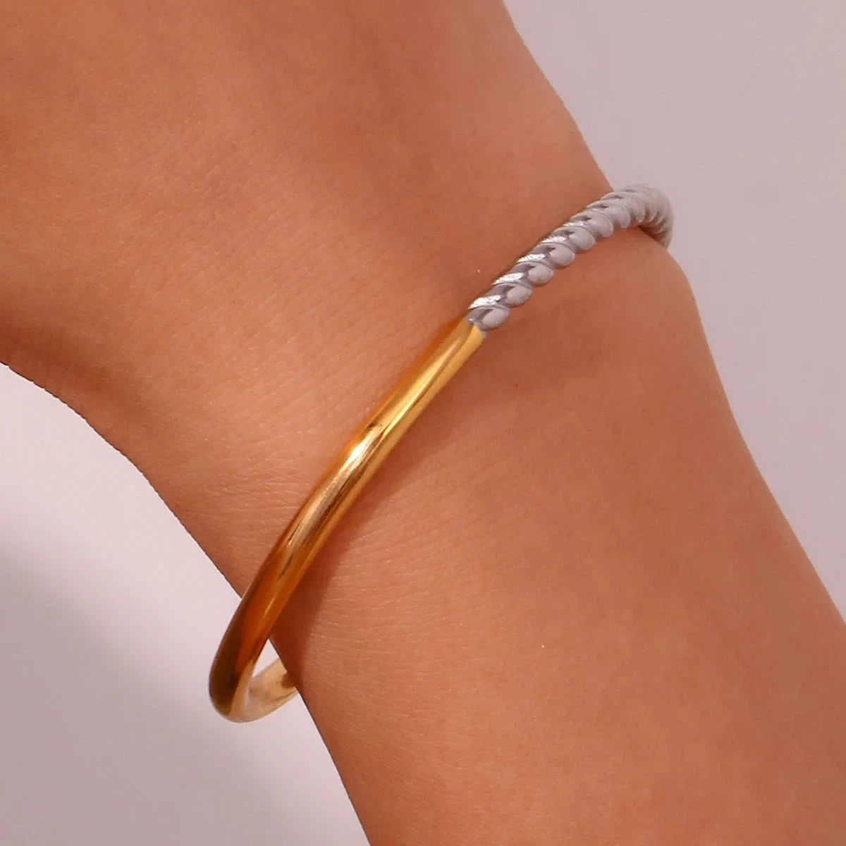 Twisted Half Two Tone Cuff Bracelet