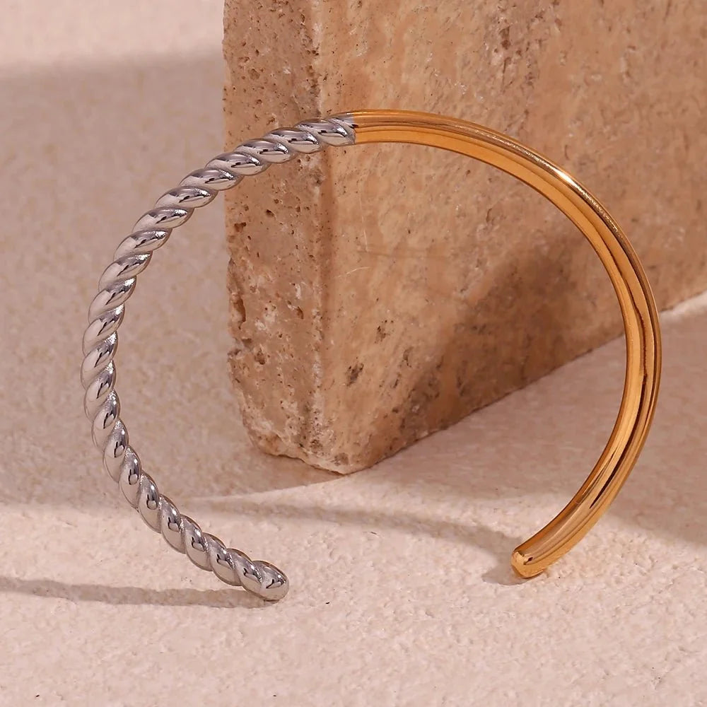 Twisted Half Two Tone Cuff Bracelet