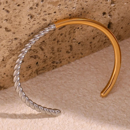 Twisted Half Two Tone Cuff Bracelet