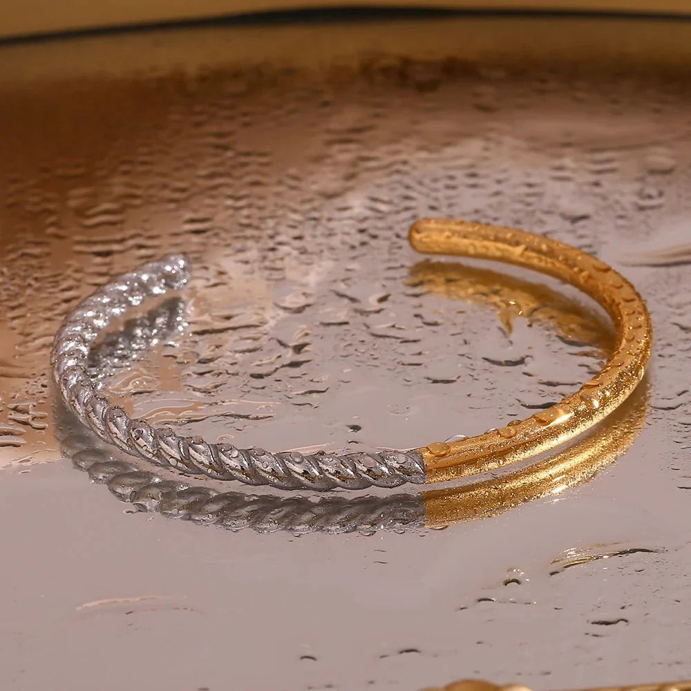 Twisted Half Two Tone Cuff Bracelet